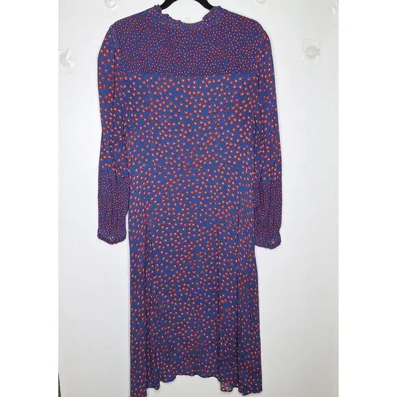 Boden Floral Shirt Dress Midi US 12L Long Tall Long Sleeve Ruffle Daisies  Retro